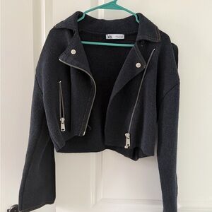 Zara Black Cropped Leather Jacket